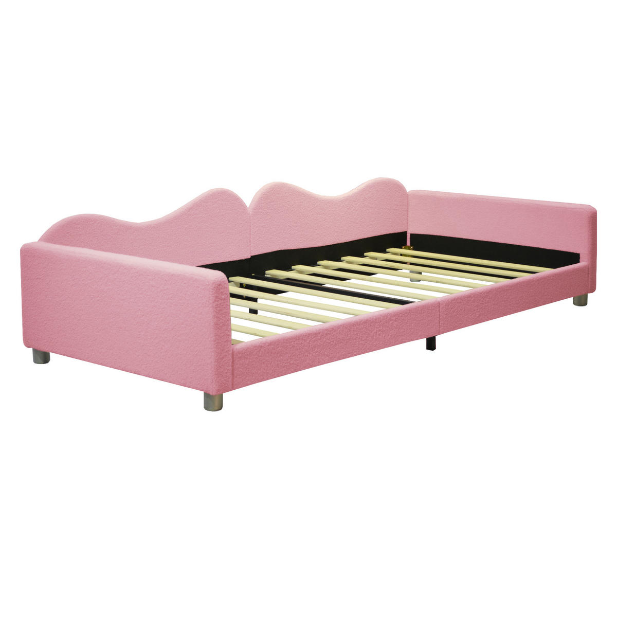 KINDERBETT 90/200 cm rosa aus Teddystoff mit Rückenlehne und Armlehnen - Rosa, Textil (90/200cm) - OKWISH