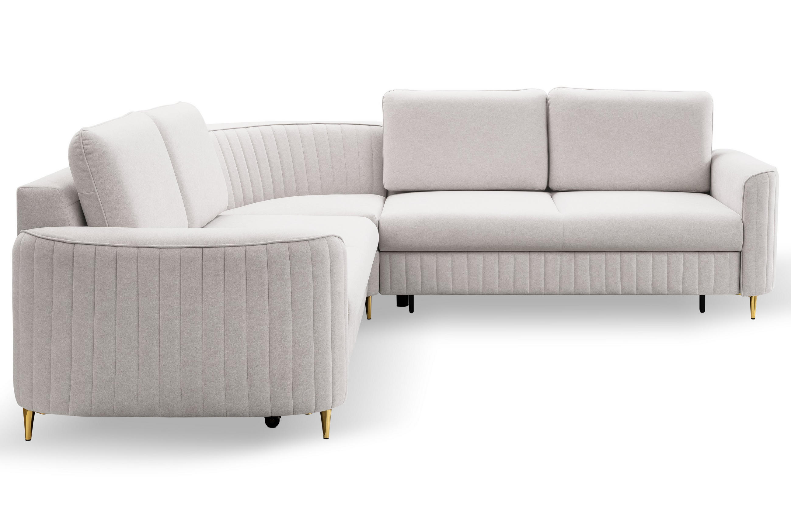 ECKSOFA VELA L-S Beige Velours-Stoff mit Schlaffunktion - Beige, Holz (251/251cm) - MASSENO