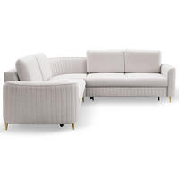 ECKSOFA VELA L-S Beige Velours-Stoff mit Schlaffunktion - Beige, Holz (251/251cm) - MASSENO