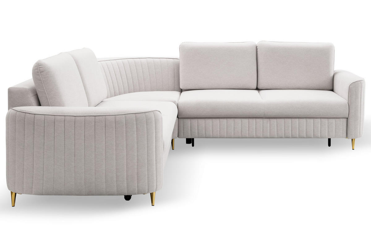 ECKSOFA VELA L-S Beige Velours-Stoff mit Schlaffunktion - Beige, Holz (251/251cm) - MASSENO