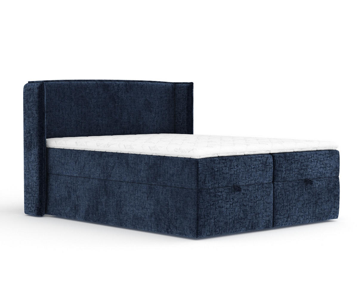BOXBETT Passion Marineblau 140/200 cm mit Matratze und Topper - Schwarz/Dunkelblau, Holz/Holzwerkstoff (140/200cm) - Maison de Reve