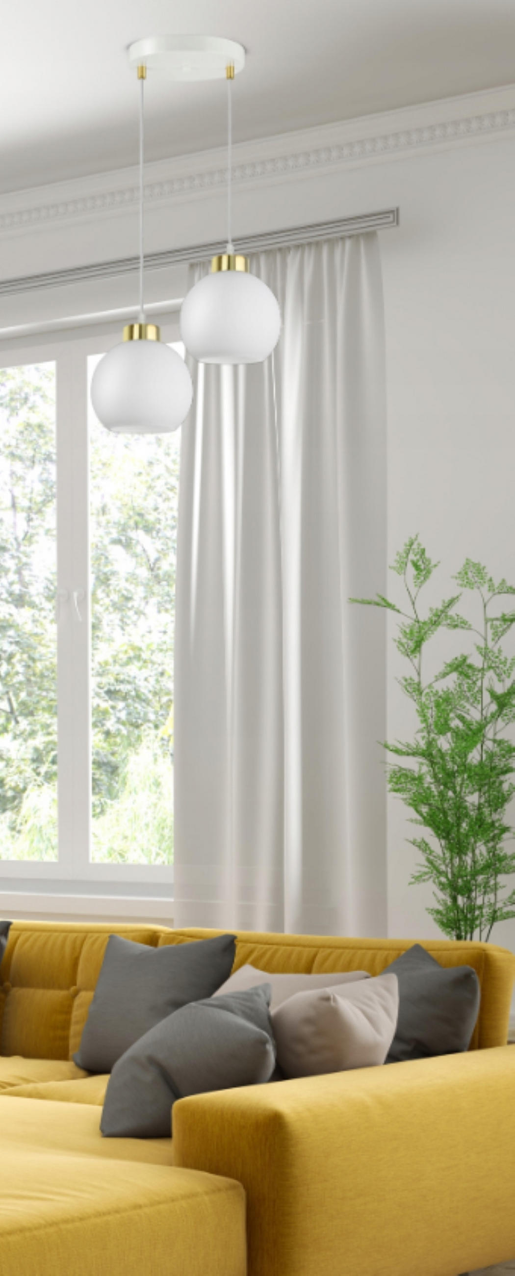 PENDELLEUCHTE GOLDGLAS - Goldfarben/Weiß, Glas/Metall (30/30/80cm) - kiki design
