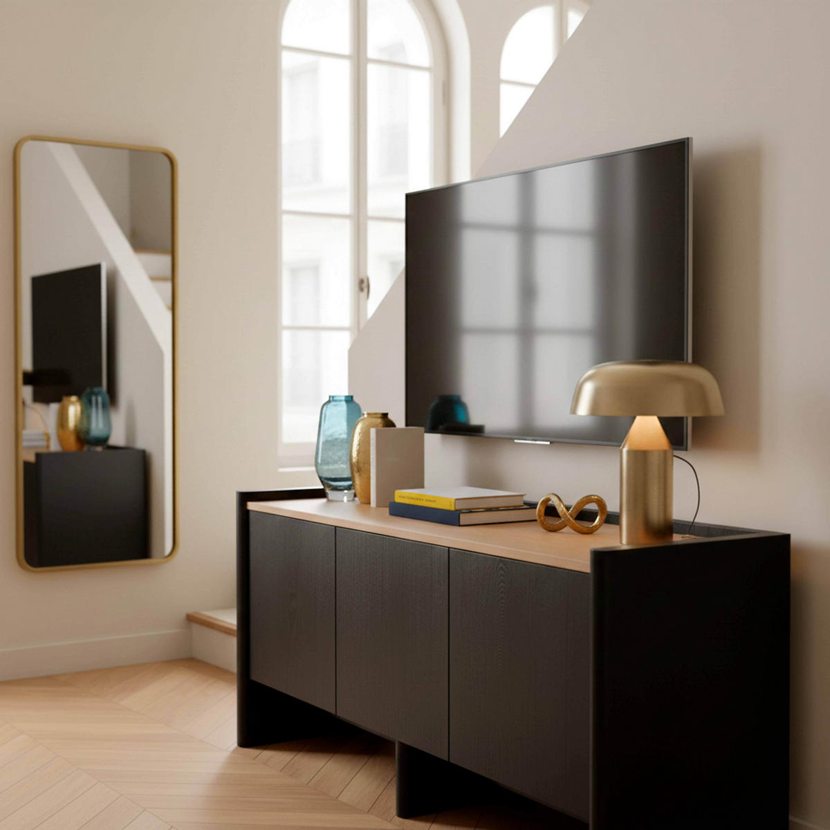 TV-SCHRANK 120 cm, schwarzes Holz - Schwarz/Braun, Holz (40/55/120cm) - Oviala