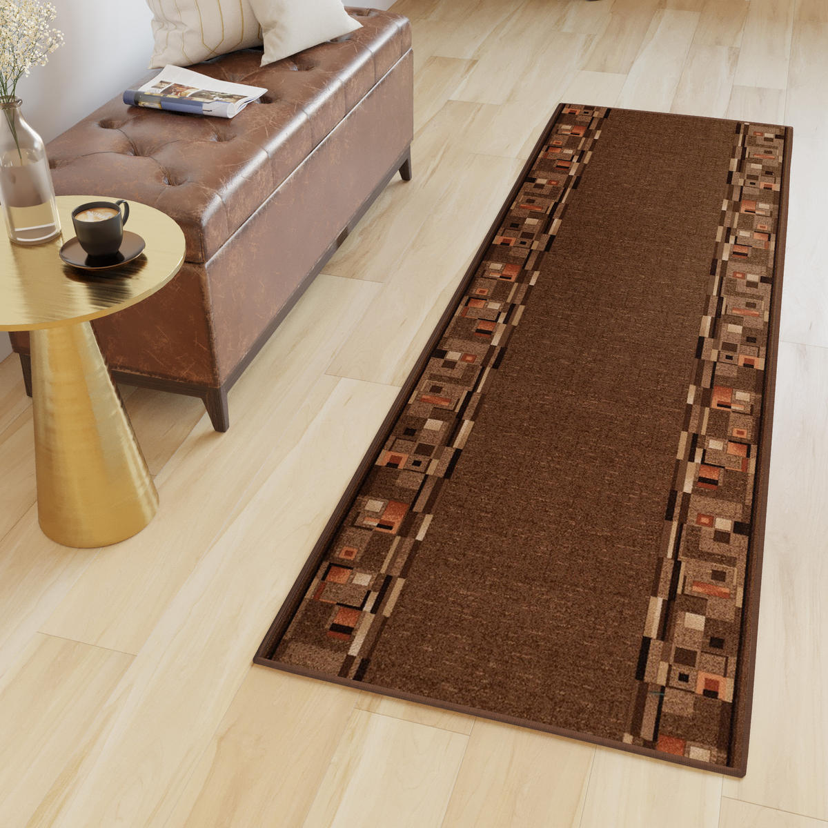 TEPPICHLÄUFER Anti-Rutsch Braun rutschfest Gummiunterlage 67/100 cm - Braun, Textil (67/100cm) - Tapiso