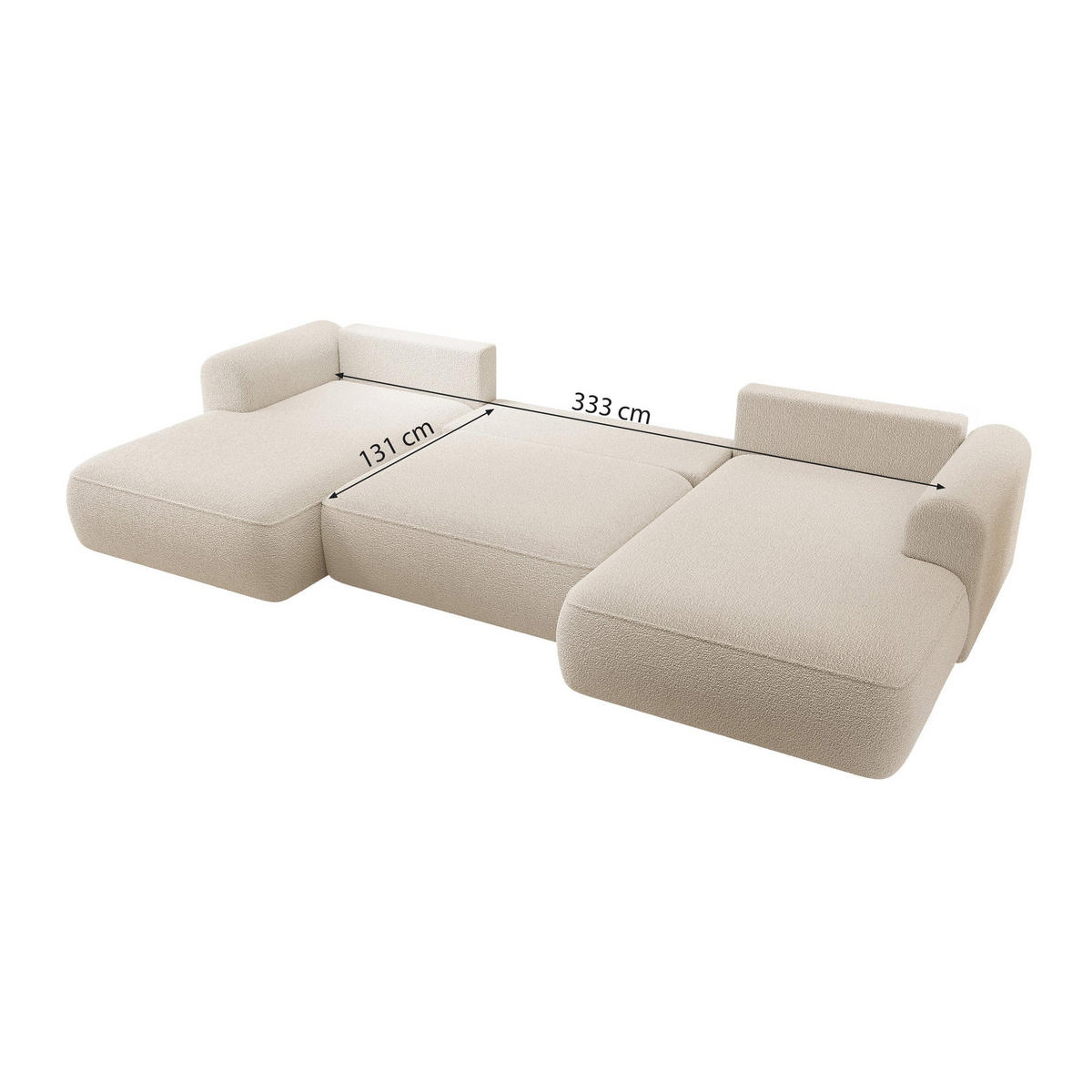 ECKSOFA Ovo Creme Bouclé - Creme/Schwarz, Kunststoff/Textil (380/95/167cm) - Selsey