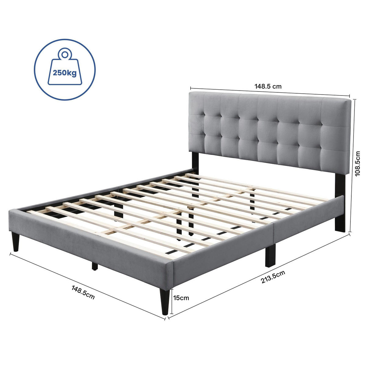 POLSTERBETT mit Lattenrost 140x200 cm Grau - Grau, Textil (140/200cm) - Home Collective