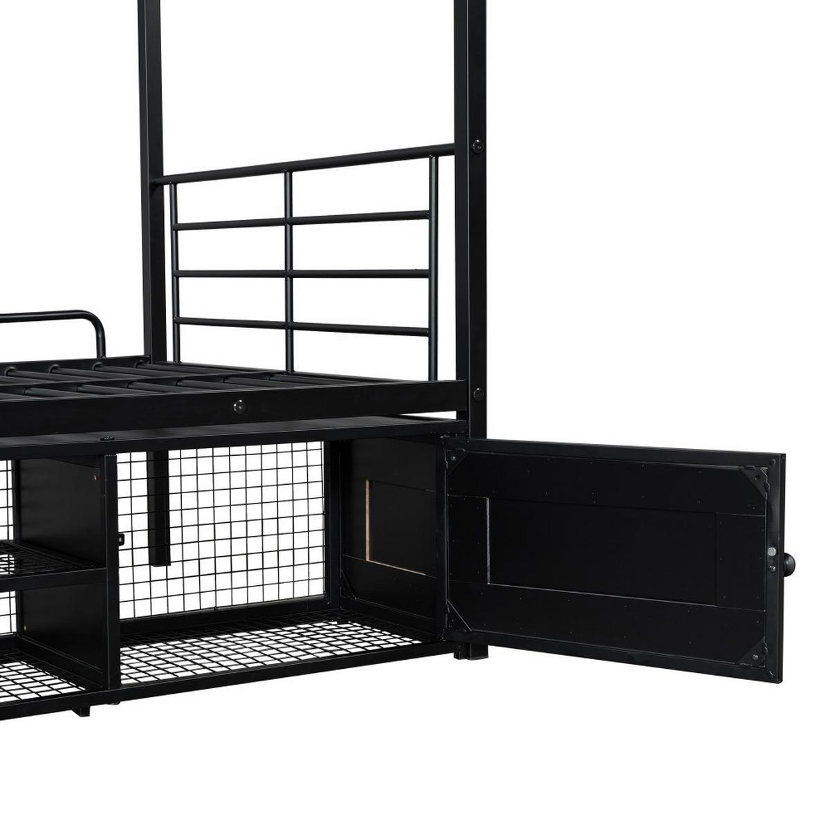 ETAGENBETT 90x200cm in Schwarz Metall mit Fallschutzgitter - Schwarz, Metall (90/200cm) - KOMHTOM