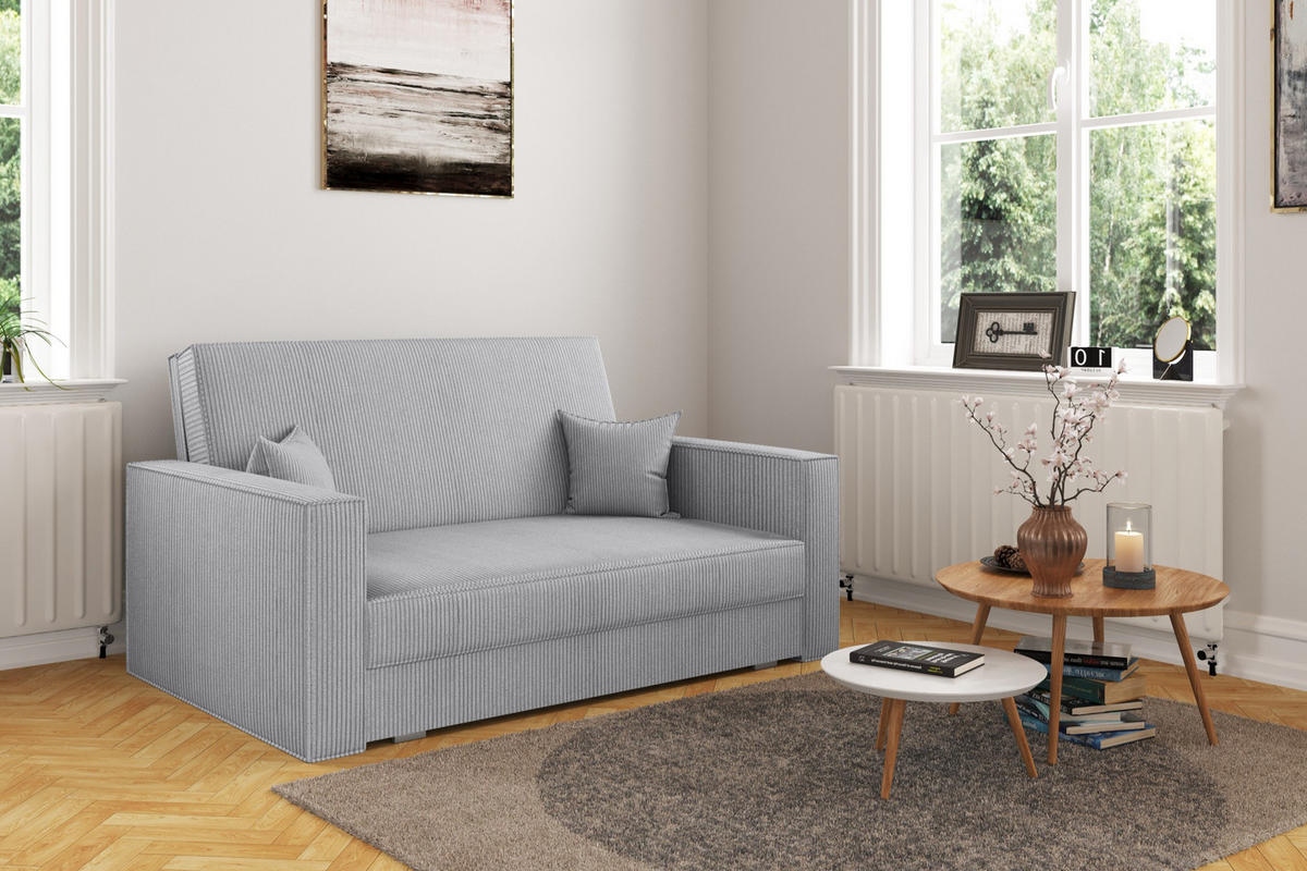 SOFA, Schlaffunktion - America Stoff Poso Hellgrau - Hellgrau, Holz (137/77/112cm) - Kaiser Möbel