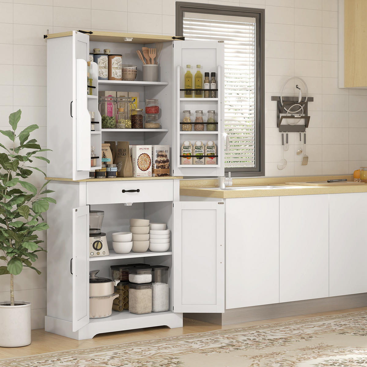 HIGHBOARD DE-11095 4 Türen & Schublade mit verstellbaren Böden Weiß - Weiß, Holzwerkstoff (40/181/76.5cm) - ComfortXL