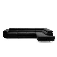 ECKSOFA WILD MAXI L Rechts mit Schlaffunktion 125x195 Chenille Schwarz - Chromfarben/Schwarz, Holz/Textil (203/350cm) - Muffo