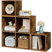 REGAL Bücherregal mit 6 Fächern, Stufenregal, 90x90x30 cm, Vintagebraun - Dunkelbraun, Holzwerkstoff (90/90/30cm) - Woltu