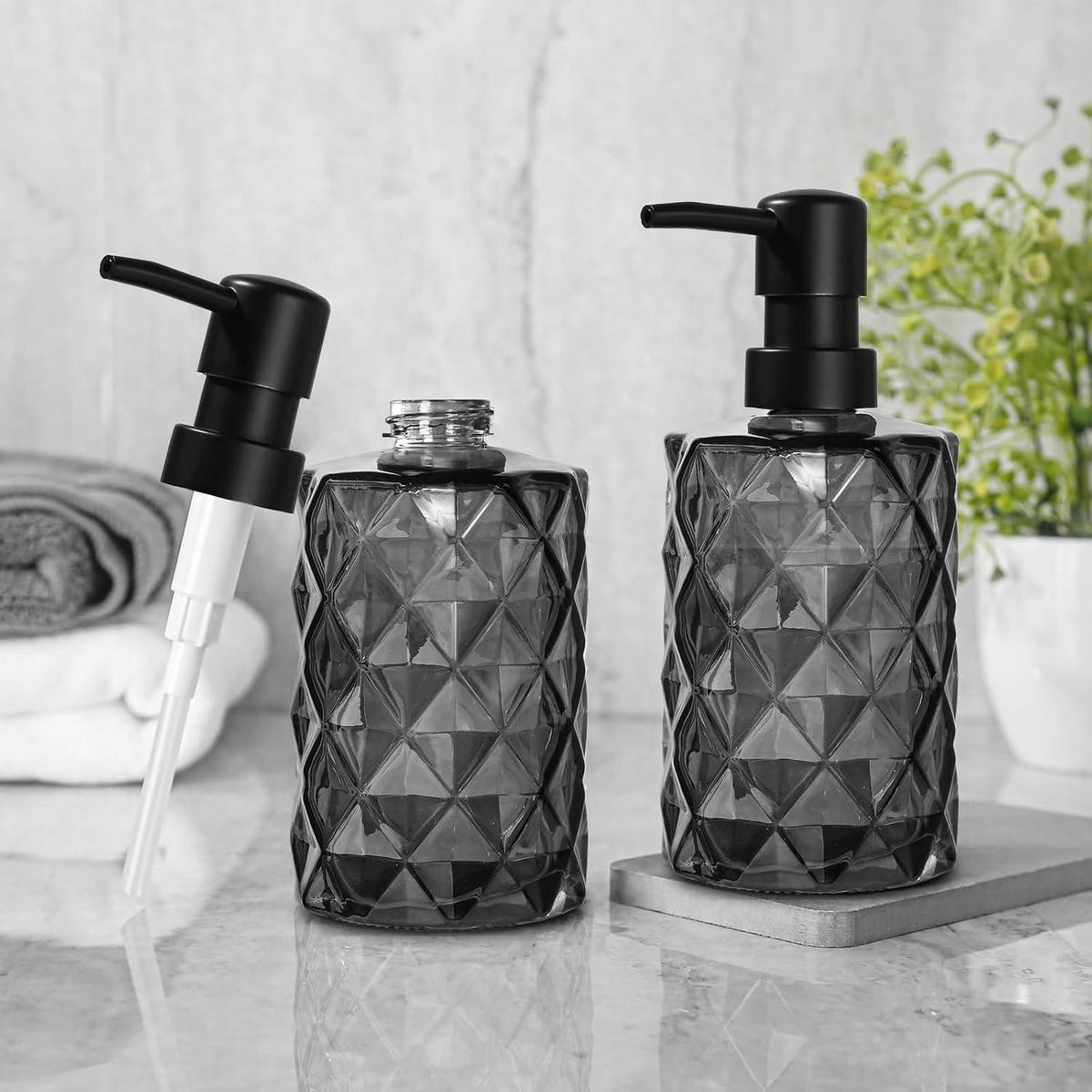SEIFENSPENDER 2-teiliges Set Glas Schwarz 330ml - Schwarz, Glas (16/10.6/149cm)