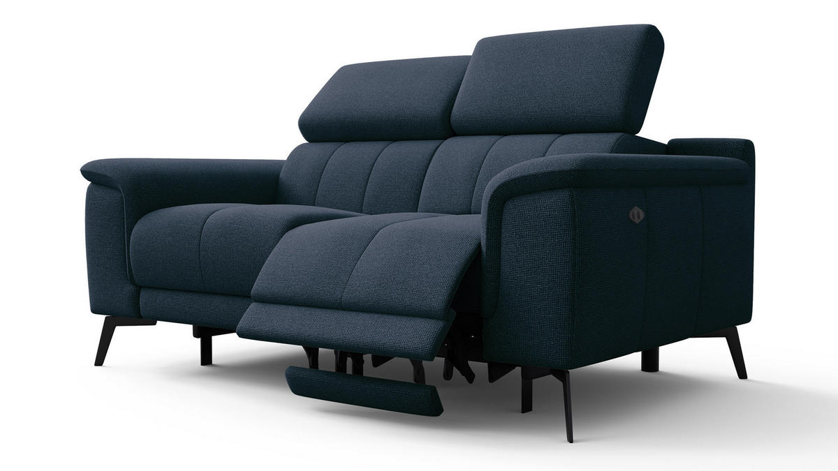 RELAXSOFA FIERO 2-Sitzer mit 2 Relaxfunktionen, dunkelblau - Schwarz/Dunkelblau, Holzwerkstoff/Textil (170/82/103cm) - Courtois Laville