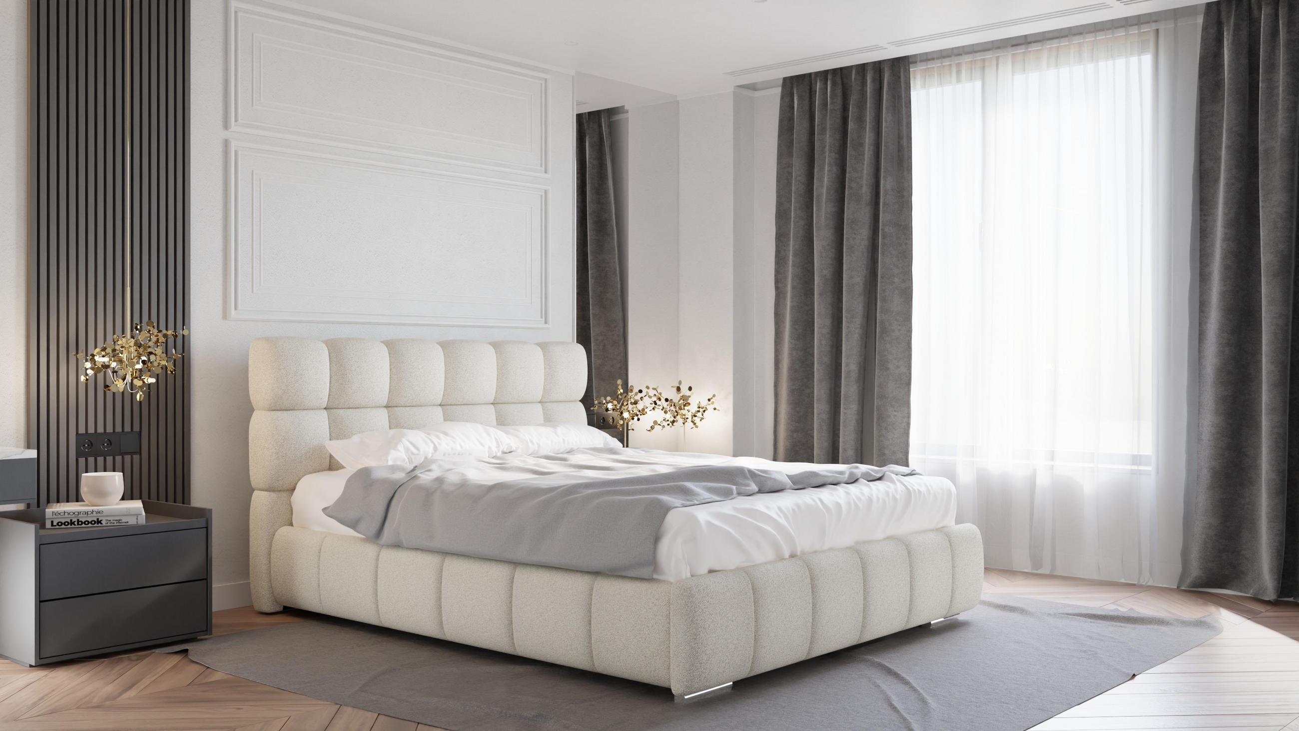 POLSTERBETT Bliss 160 x 200 cm mit Bettkasten und Lattenrost, 7-Zonen-Taschenfederkernmatratze arlan (21 cm) - beige - Beige, Holz (160/200cm) - Homesy