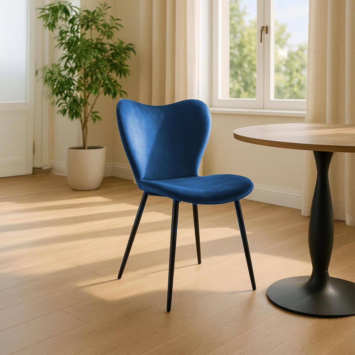 ESSZIMMERSTUHL Samt Dunkelblau - Schwarz/Dunkelblau, Textil/Metall (50/80/58cm) - CLP