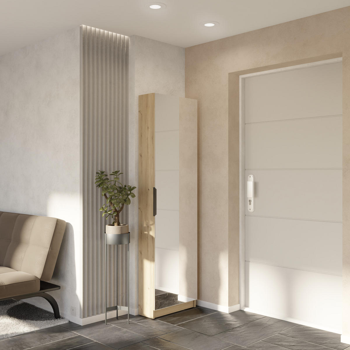 SCHUHSCHRANK mit Spiegel - Modell ZAPATERO - Eiche - 12 Ablagen - Beige, Holz (20/180.5/52.9cm) - Calicosy