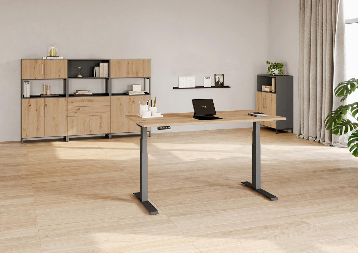 SCHREIBTISCH Basic in Weiß und Silber elektrisch höhenverstellbar 160 cm breit - Weiß, Holzwerkstoff (80/160/129cm) - GEBA