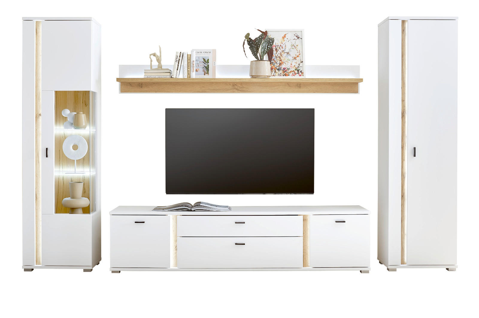 Furn.Design Wohnwand Weiß, Eiche Wotan 330x200x42 cm