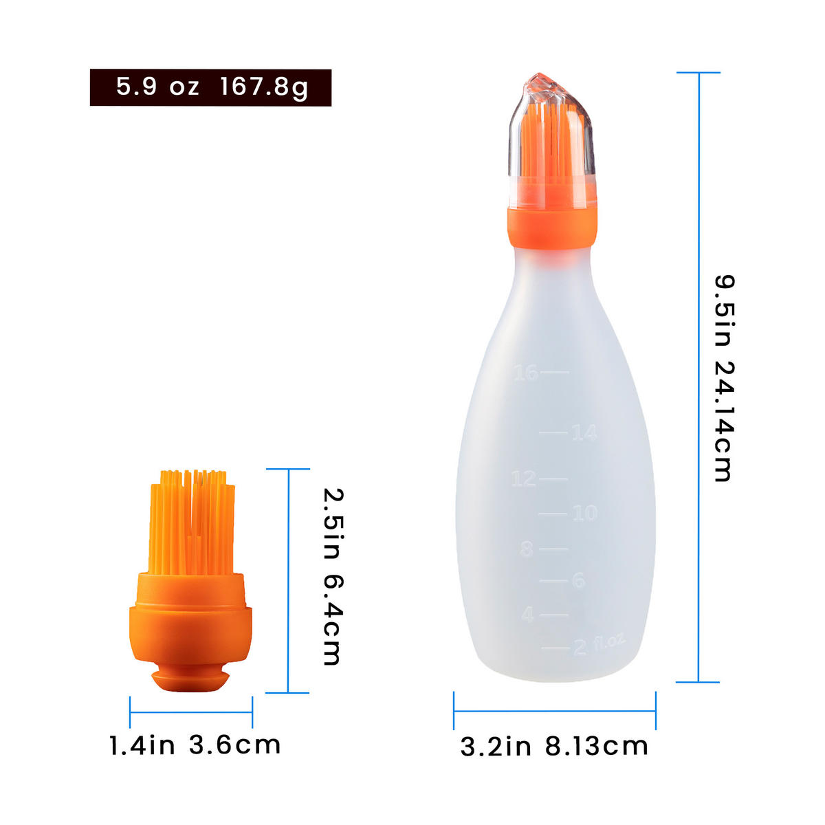 SILIKONPINSEL mit Spender 2 in 1 Grill & Backpinsel für sauberes, schnelles Bestreichen BPA frei, hitzebeständig, Geschenkbox - Orange, Kunststoff (8.13cm) - Gourmet Easy