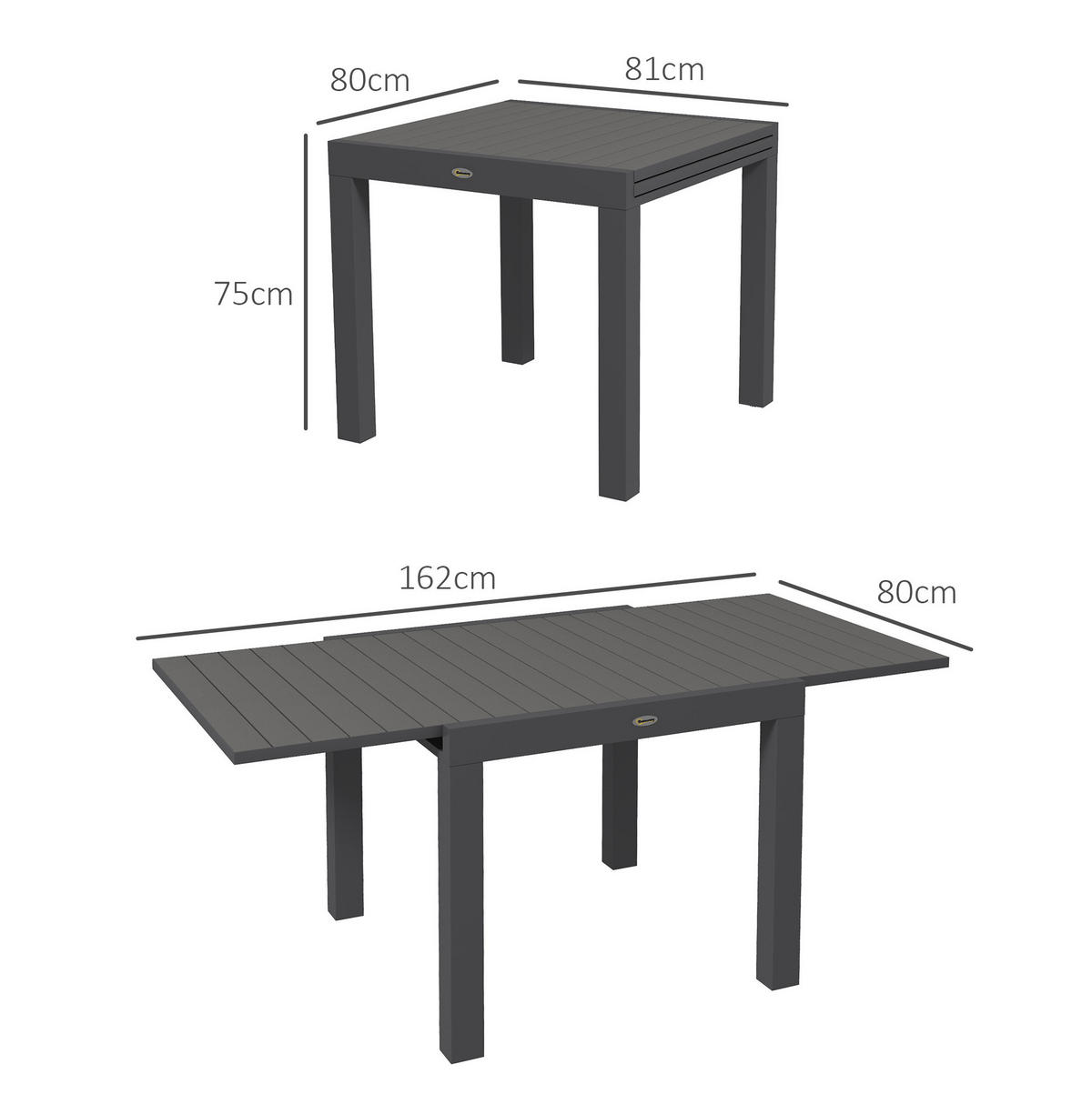GARTENTISCH 162/80/75 cm grau aus Aluminium ausziehbar - Grau, Metall (162/80/75cm) - OKWISH