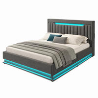 POLSTERBETT mit Stauraum und LED 180x200 cm Leinen Grau - Grau, Metall (180/200cm) - Beauniv