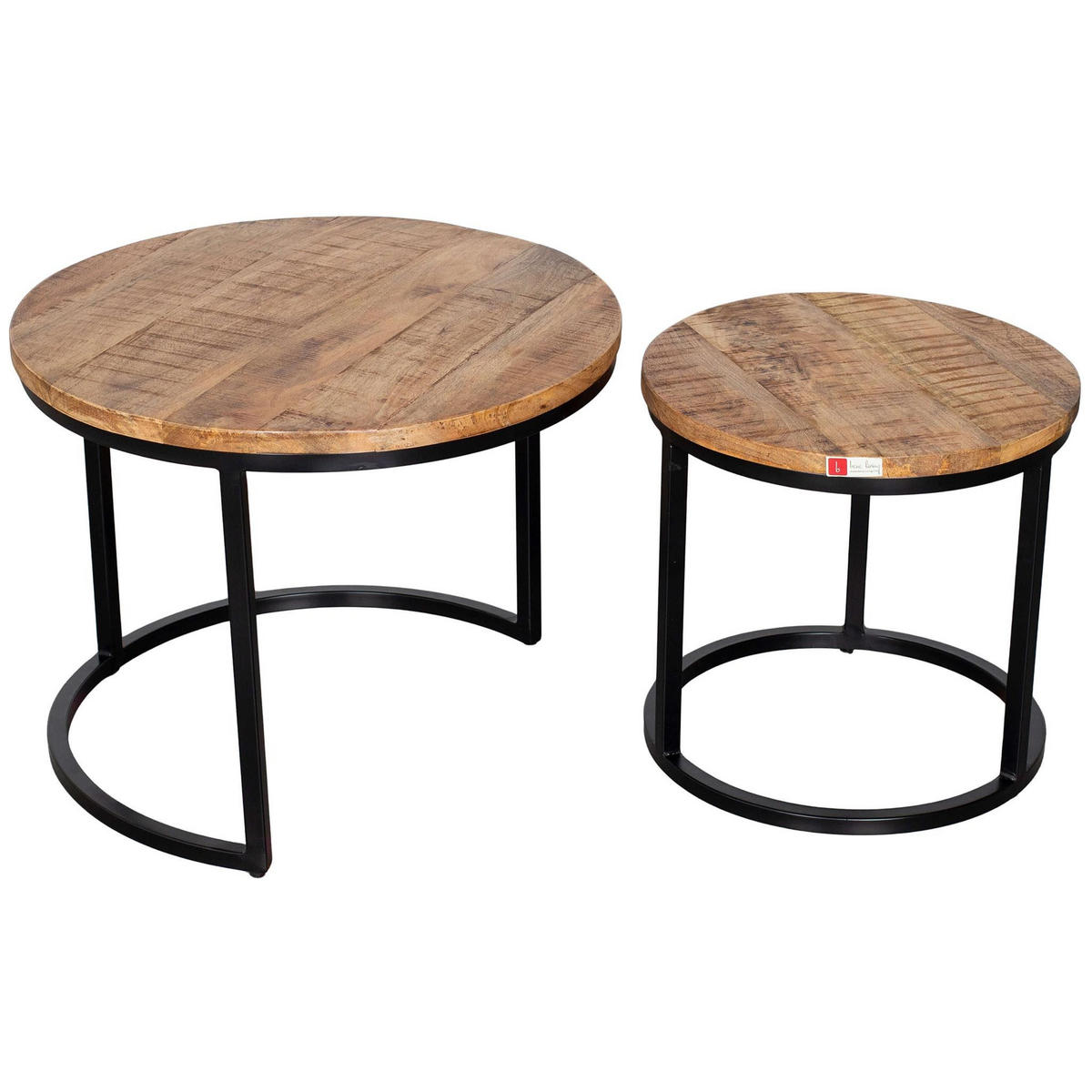 COUCHTISCH Fermo - 2er Set - Mangoholz natur - Schwarz/Braun, Holz/Metall (58/58/45cm) - bene living