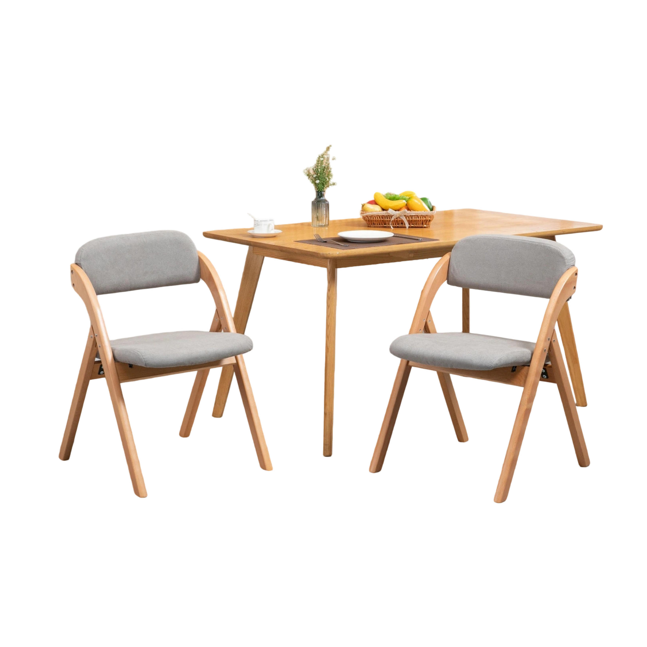KLAPPSTUHL DE-36260 2er-Set mit gepolstertem Sitz Grau - Grau, Holz (54/60/79cm) - ComfortXL