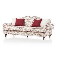 SOFA 3,5-SITZER creme Landhaus, Blumen Design, Couch 228 cm - Beige/Rot, Holz/Textil (228/96/90cm) - Furn.Design