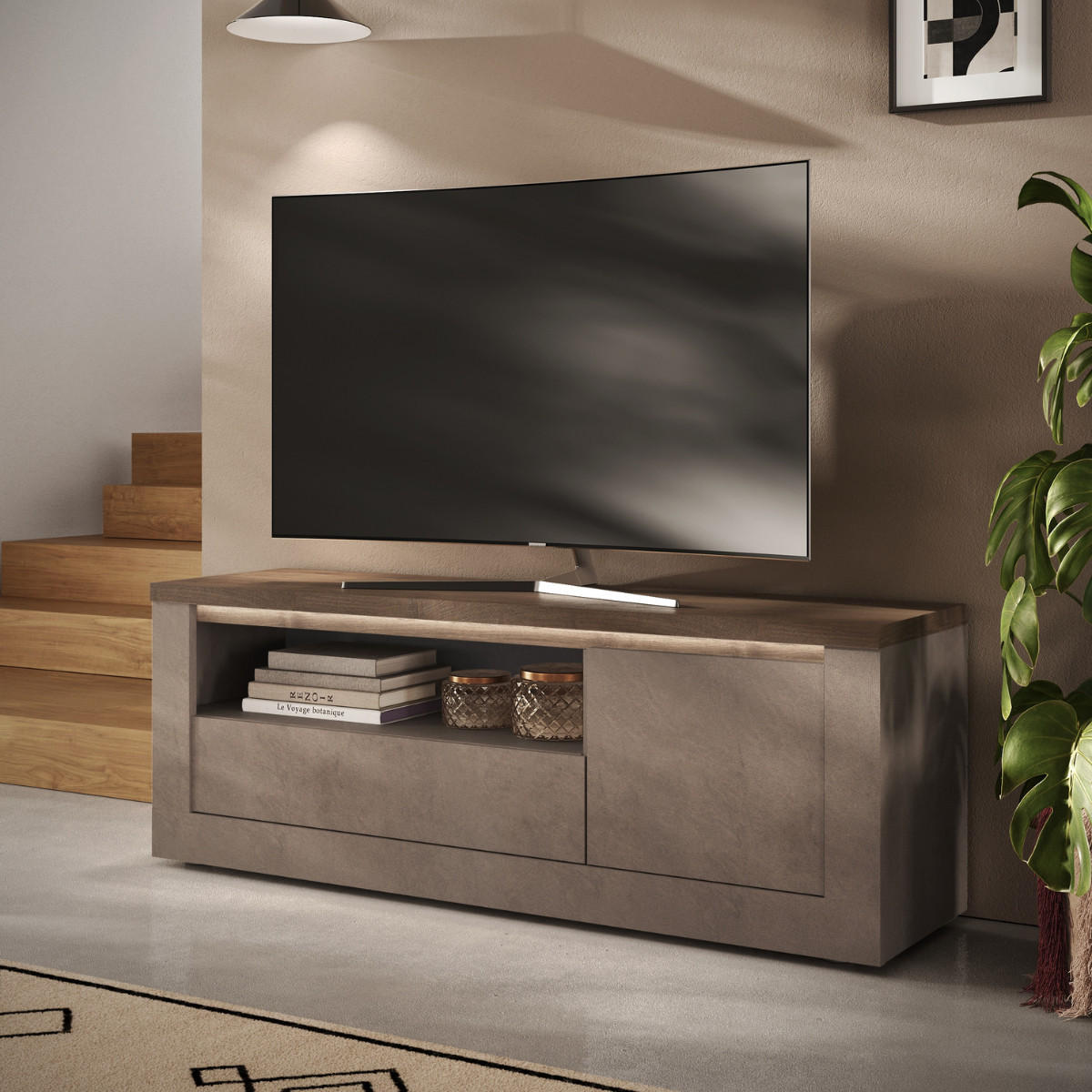 TV-MÖBEL mit 1 Tür 1 Schublade und 1 Nische in Bronze und Quecksilber-Effekt 43/260/58 cm - Braun, Holzwerkstoff (43/58/48cm) - Calicosy