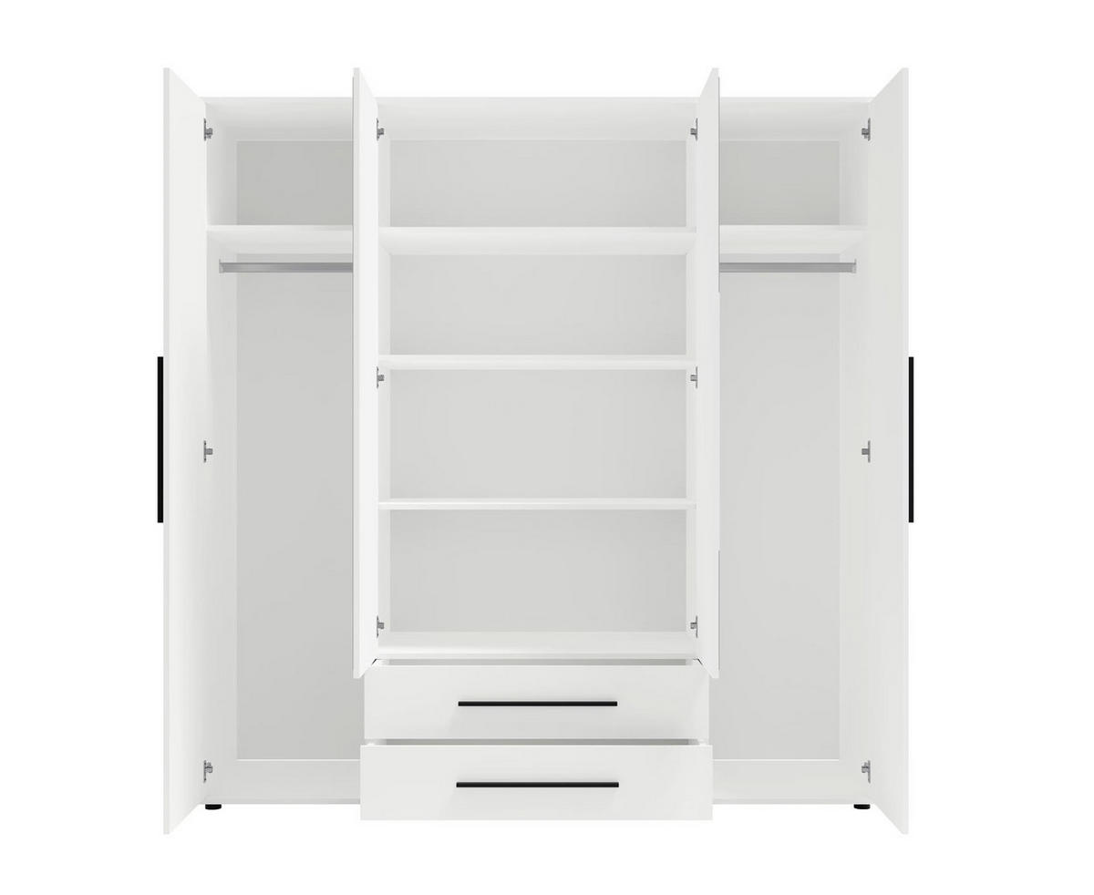 KLEIDERSCHRANK Maxivo Weiß, viertüriger Kippschrank mit Schubladen und Spiegel, Erweiterung - Schwarz/Weiß, Holzwerkstoff (198/248/59cm) - Bettso