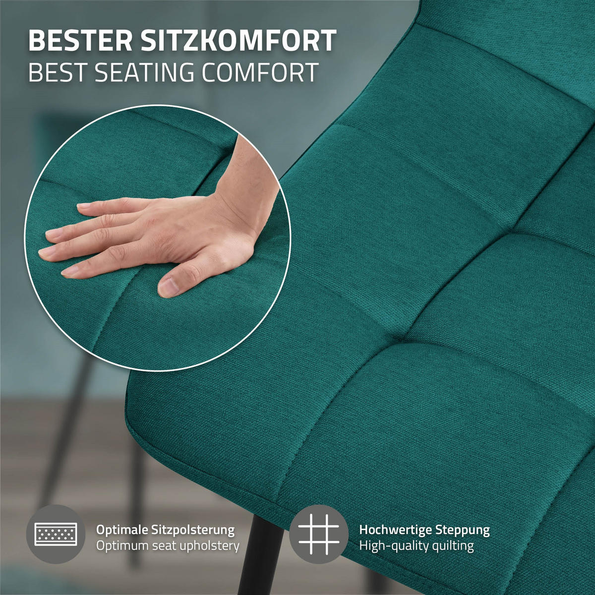 ESSZIMMERSTÜHLE 2ER-SET Petrol Stoffbezug - Petrol/Schwarz, Textil/Metall (49/89/60.5cm) - ML-DESIGN