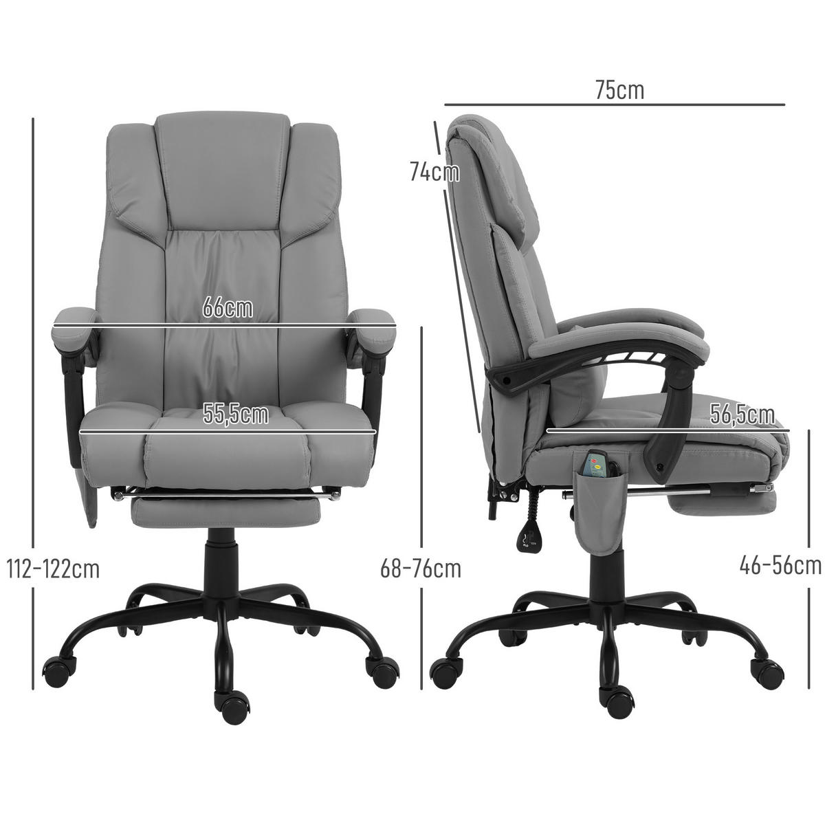 DREHSTUHL DE-11704 Massagefunktion mit Fußstütze & neigbarer Rückenlehne - Grau, Metall (75/122/66cm) - ComfortXL