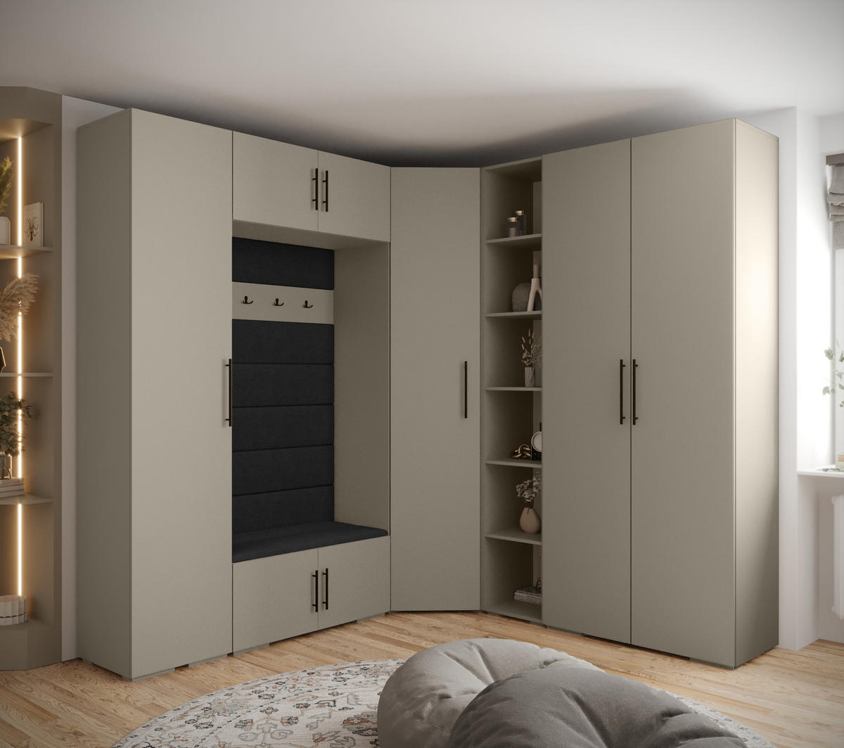 GARDEROBEN-SET 236,7/231,7/47 - Kaschmir/Schwarz, Holz/Kunststoff (181.7/236.7/47cm) - Abiks Möbel