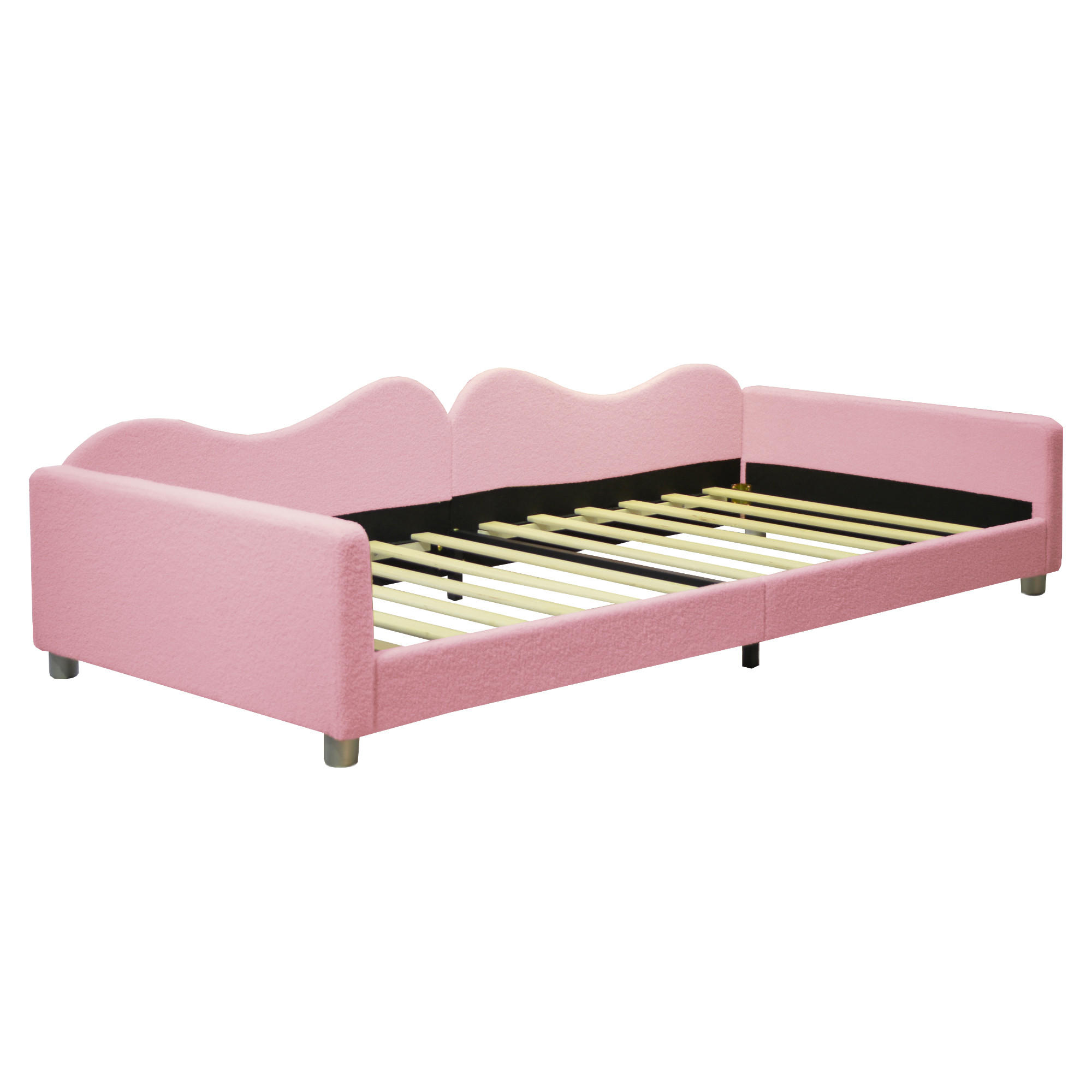 KINDEREINZELBETTEN aus Teddystoff 90x200 cm in Rosa mit Rückenlehne - Rosa, Textil (90/200cm) - Modfu