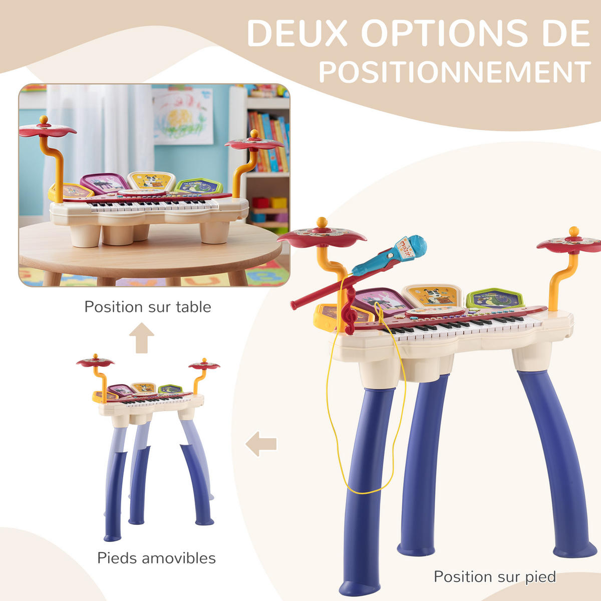 MUSIK-SET DE-18643 2-in-1 Piano & Schlagzeug mit Mikrofon - Multicolor, Kunststoff (32.2/71/74cm) - ComfortXL