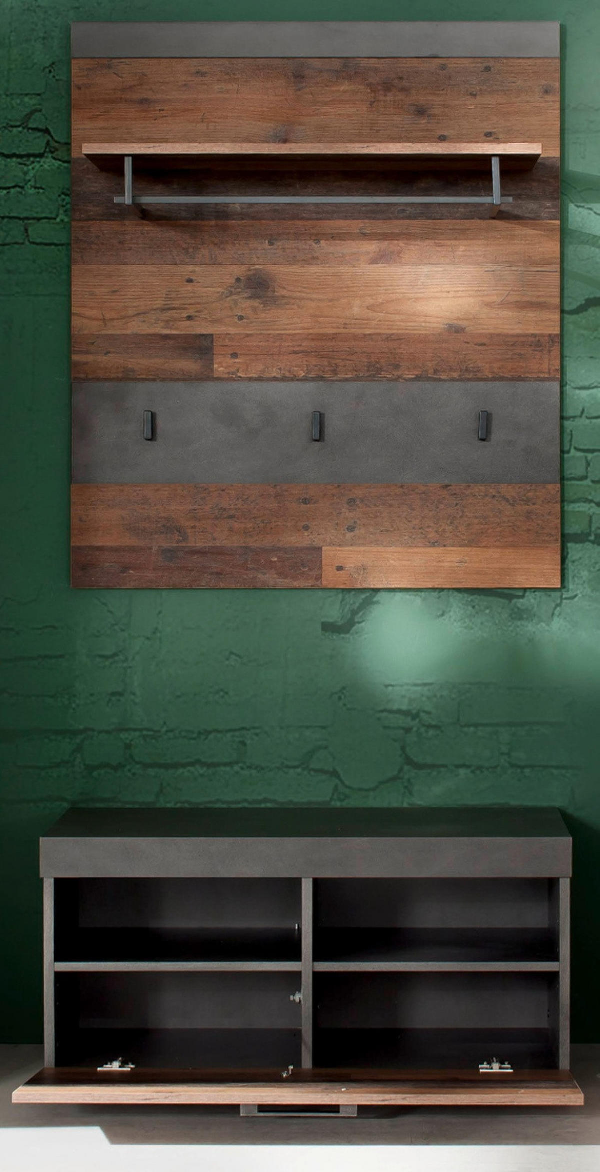 GARDEROBE Old Used Wood mit grau 2-teilig 80 x 192 cm, Set in modernem Design - Silberfarben/Schwarz, Holzwerkstoff/Kunststoff (80/192/37cm) - Top.Furn