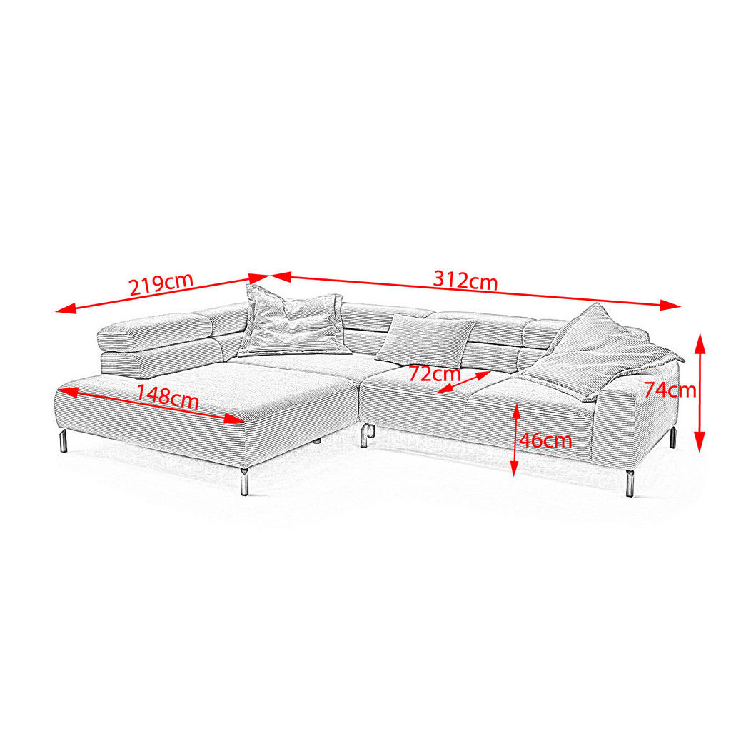 Thumbnail - Kawola Ecksofa, Creme, Schwarz, Textil, Echtholz, 4-Sitzer, Füllung: Komfortschaum, Ottomane links, L-Form, 312x219 cm, ...