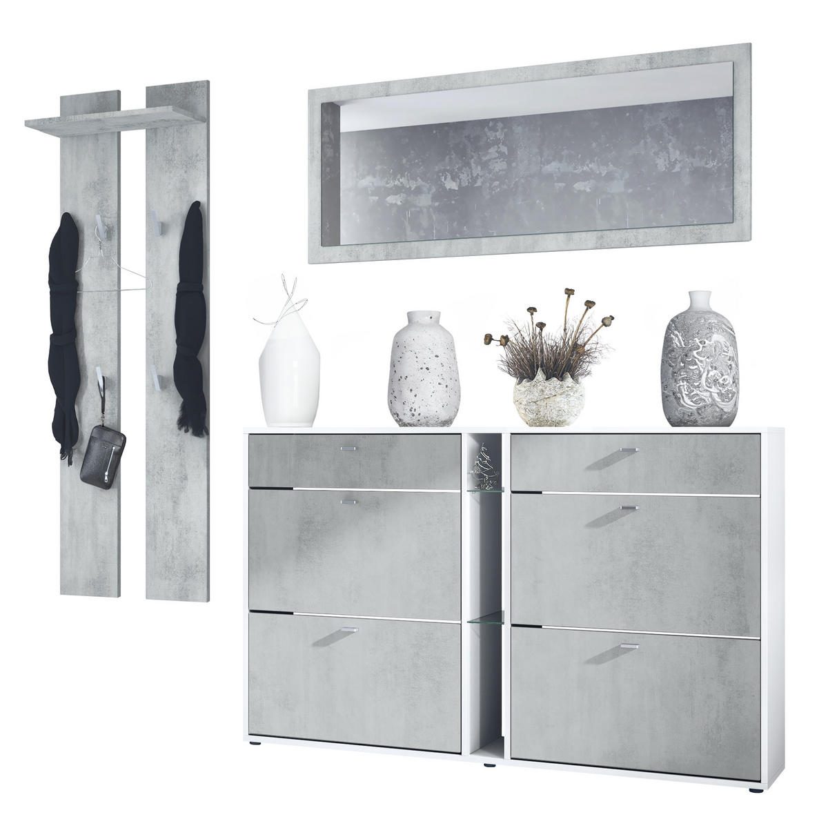 GARDEROBE Orlando Beton Oxid Optik - Hellgrau, Holzwerkstoff (215/210/28cm) - Vladon