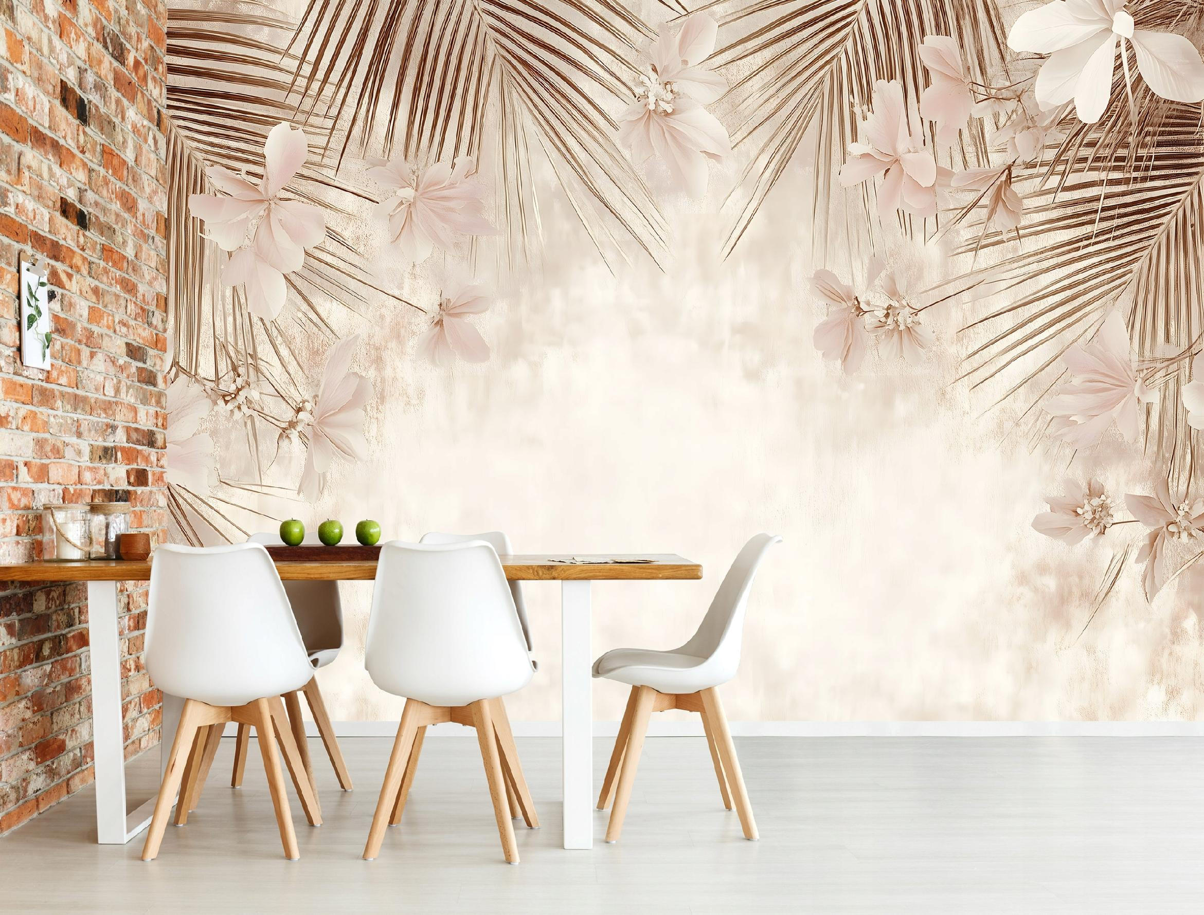 FOTOTAPETE Blätter Vintage Beige Beton Wohnzimmer Tapete 300x210 - Beige, Papier (300/210cm) - Wallarena