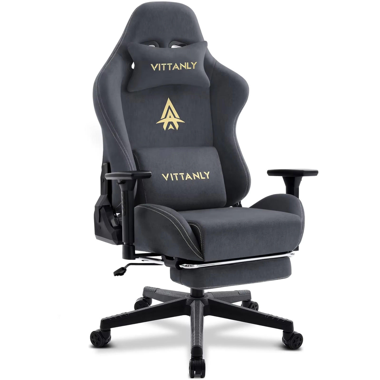 GAMINGSTUHL Stoff Computerstuhl mit Fußstütze Grau - Grau, Metall (70/135/59cm) - Kaket