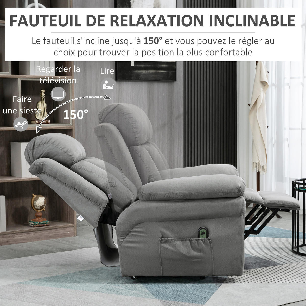 RELAXSESSEL DE-15362 elektrisch verstellbar mit Aufstehhilfe Grau - Hellgrau, Metall (93/105/96cm) - ComfortXL