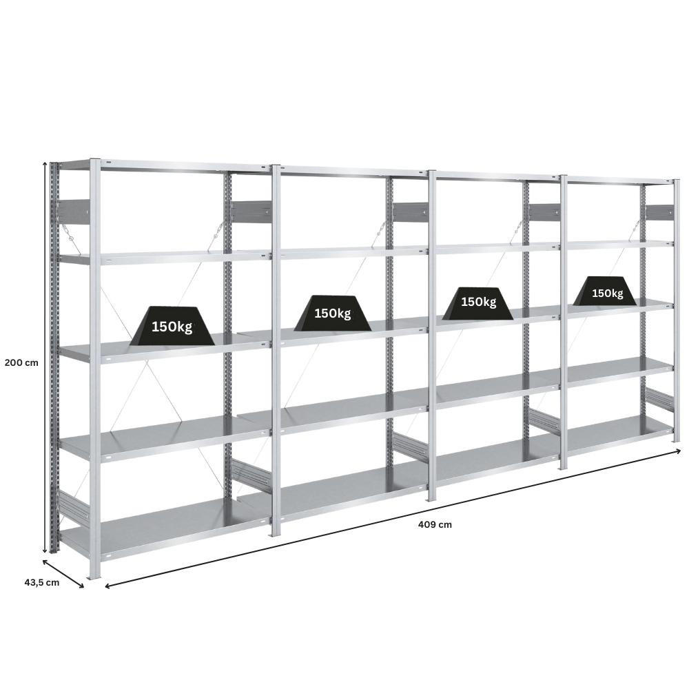 SCHWERLASTREGAL Silver Mamba 200x400x40cm 5 Ebenen je 150kg Fachlast Verzinkt - Silberfarben, Metall (400/200/40cm) - PROREGAL