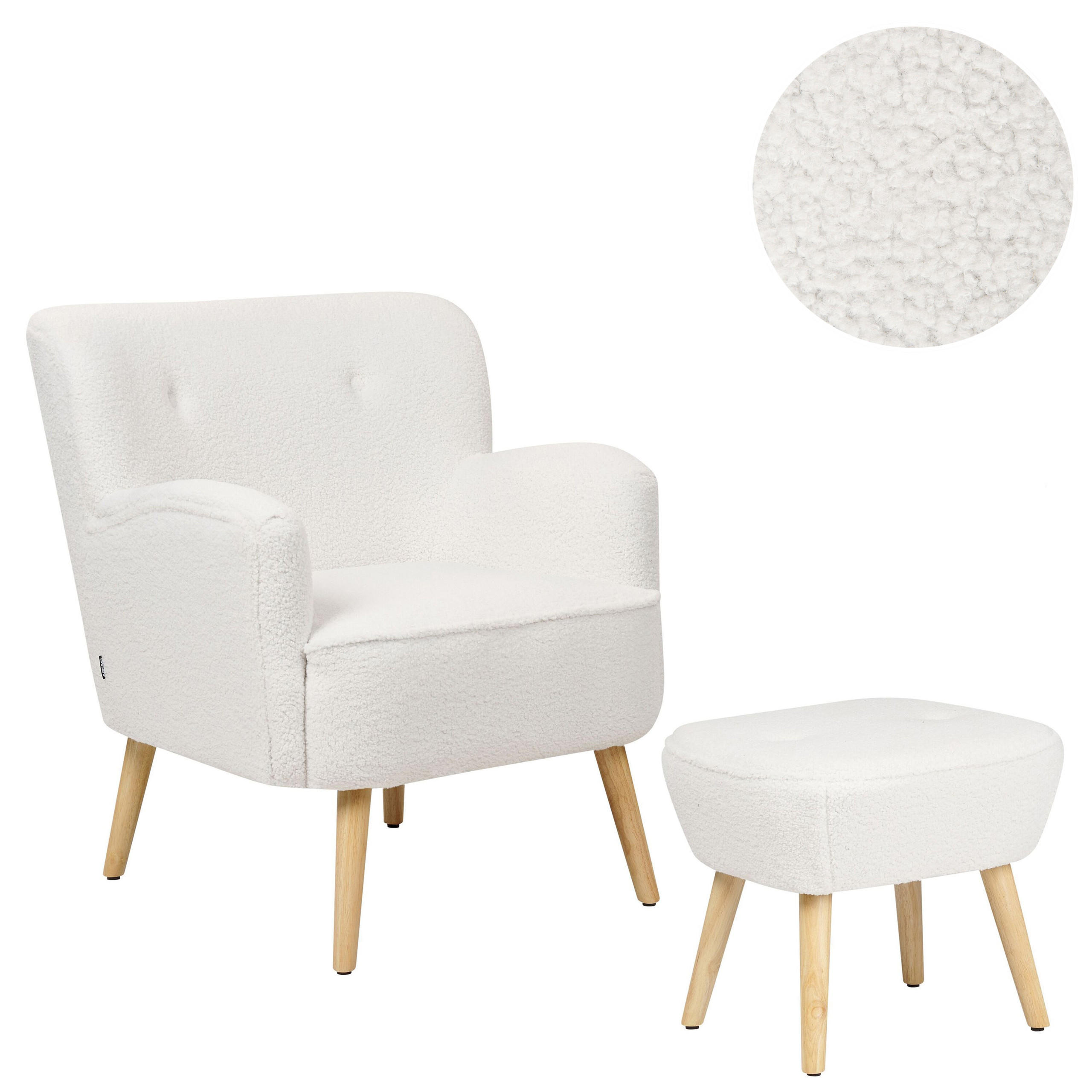 SESSEL Bouclé weiß/hellbraun plus Hocker Tumba - Hellbraun/Weiß, Textil (74/85/79cm) - Beliani