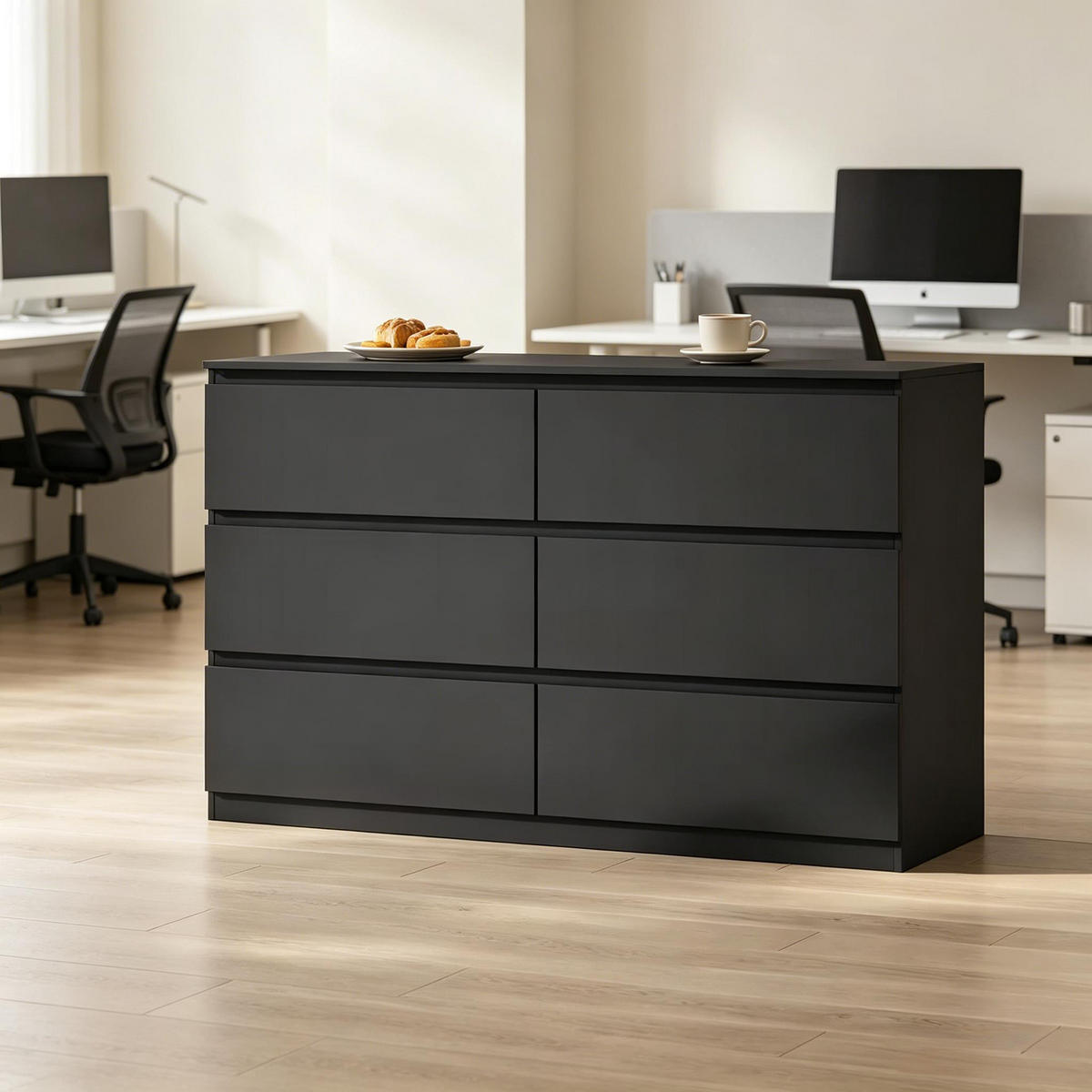 KOMMODE DE-38088 120/40/75 cm mit 6 Schubladen Schwarz - Schwarz, Holzwerkstoff (120/75/40cm) - ComfortXL