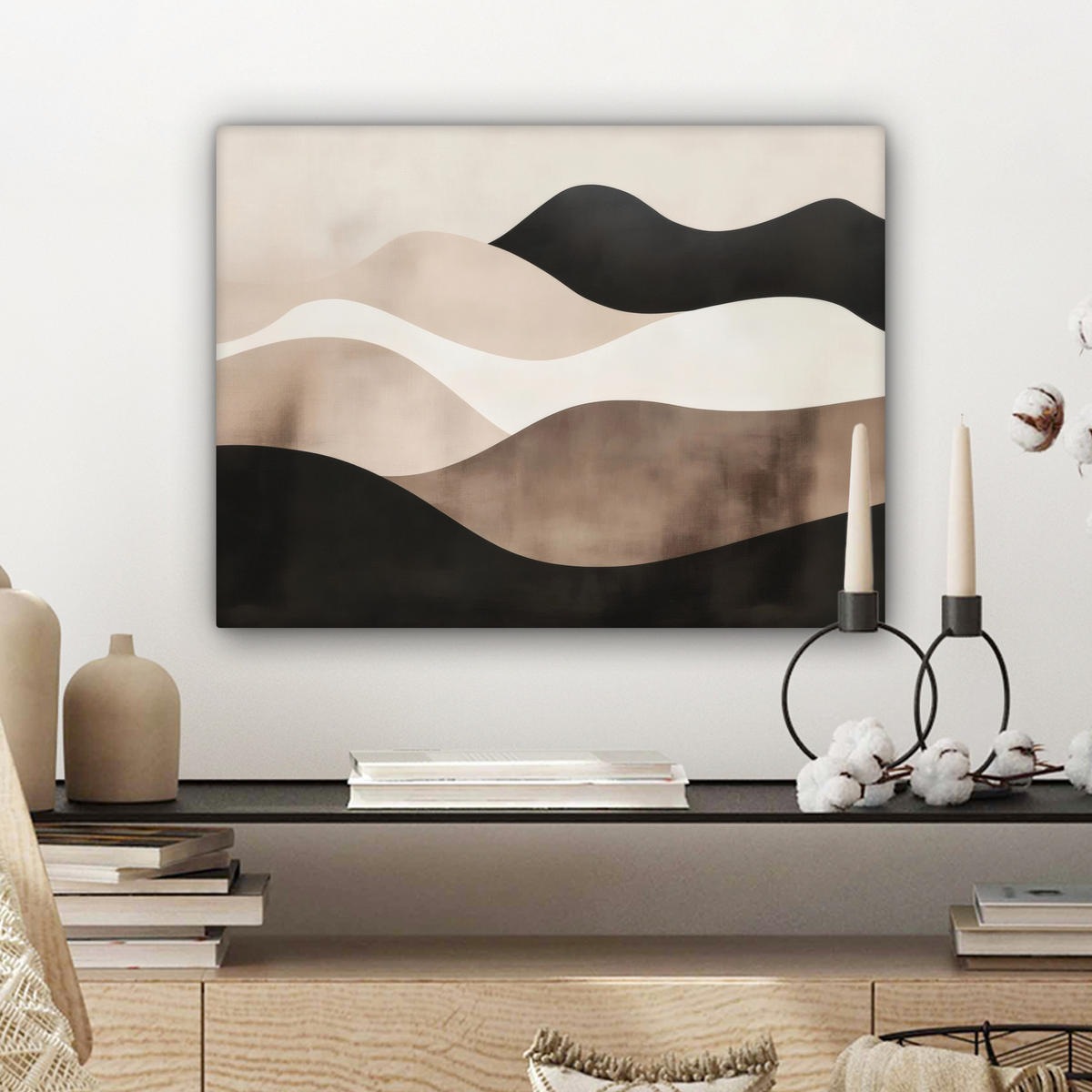 LEINWANDBILD Abstrakt - Landschaft - Wellen - Cremefarben Wandbild 40x30 cm - Cappuccino, Textil (40/30cm) - MuchoWow