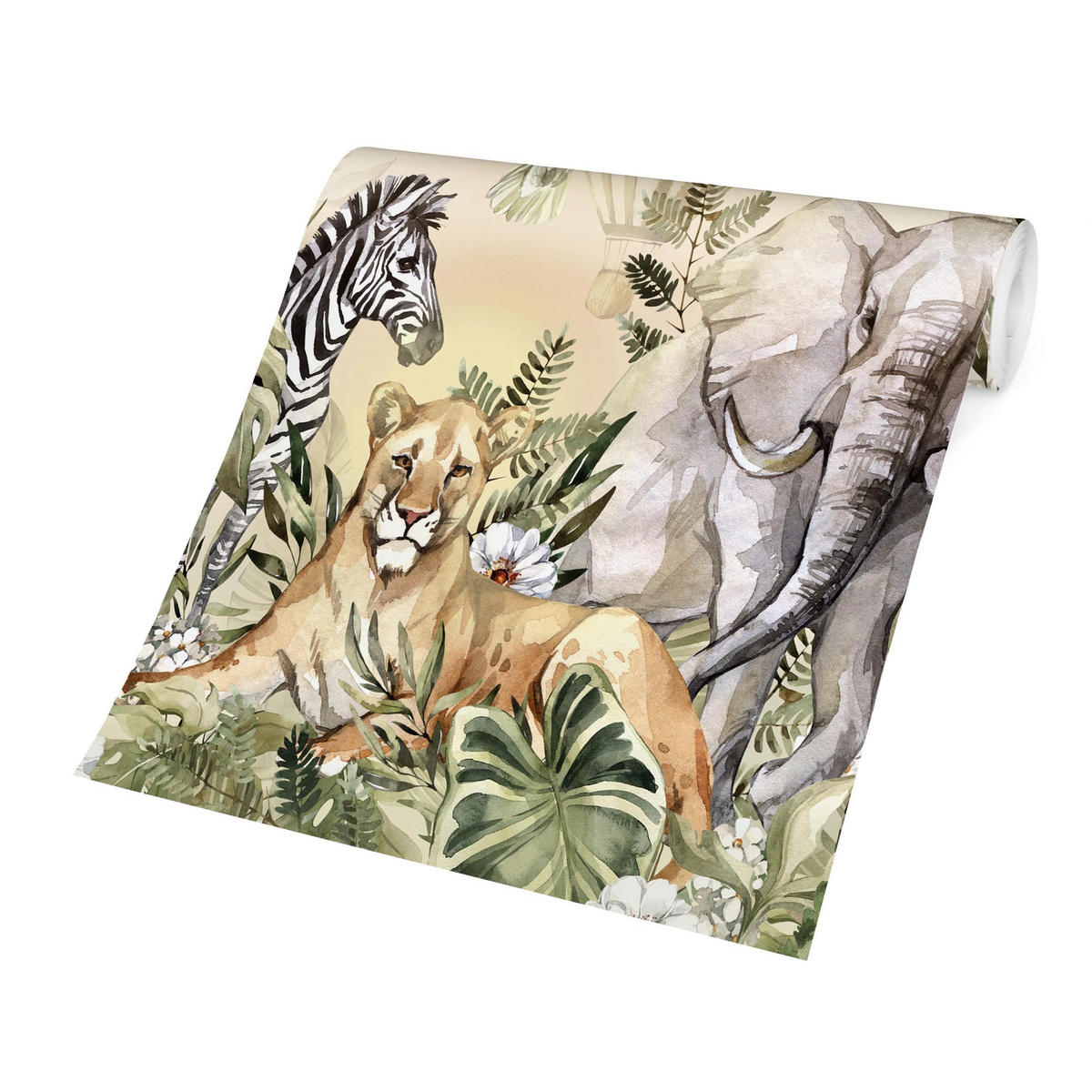 FOTOTAPETE Aquarell Savannen Tiere 288/288 cm - Multicolor, Papier (288/288cm) - Bilderwelten