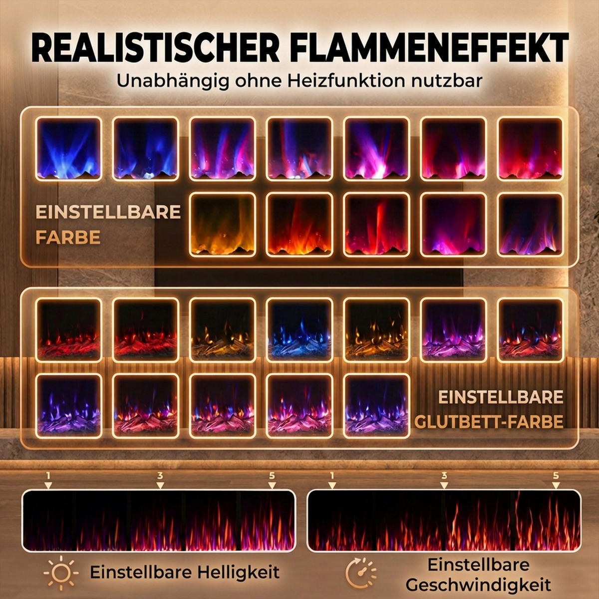 ELEKTROKAMIN Stahl gehärtetes Glas Schwarz - Schwarz, Metall (15/46/127cm) - HOMCOM