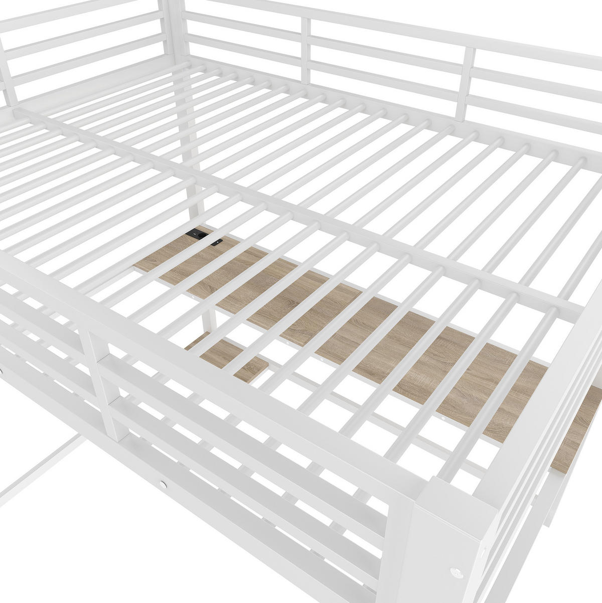 HOCHBETT 140/200 cm in Weiß mit LED-Beleuchtung, Schreibtisch und USB-Anschluss - Weiß, Metall (140/200cm) - Flora Grace