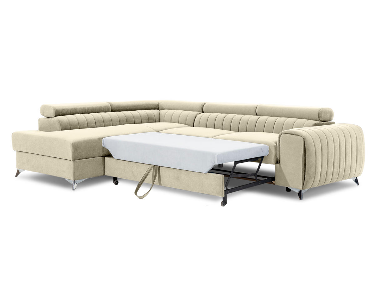 ECKSOFA Laurence mit Schlaffunktion & Bettkasten – 278 x 205 cm, verstellbare Kopfstützen - Beige, Kunststoff (278/205cm) - Wohnideebilder