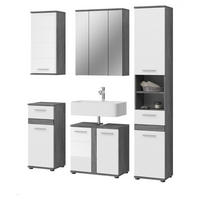 BADMÖBEL-SET weiß Hochglanz, grau 5-teilig 164 cm, Badkombination mit viel Stauraum - Weiß Hochglanz/Grau, Glas/Holzwerkstoff (164/191/34cm) - Inn.Furn